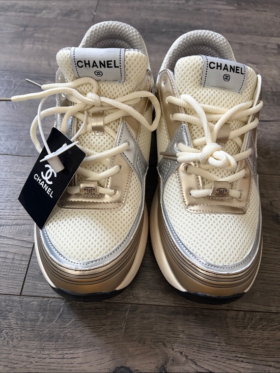 CHANEL Other - CHANEL Cream & Silver Mesh Platform Sneakers